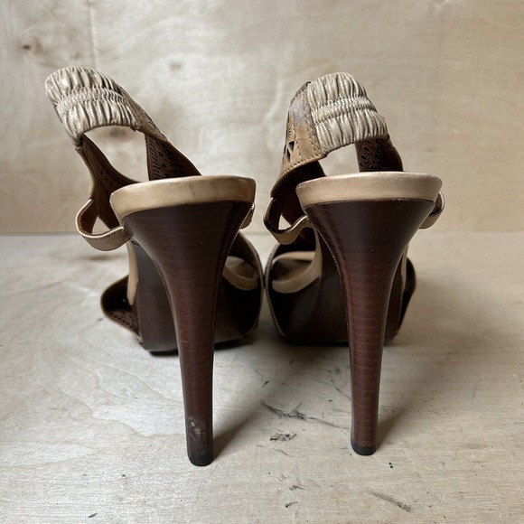 Diane Von Furstenberg Womens Heels Brown Leather Laser Cut Slingback Shoes Sz 9 - Picture 3 of 7